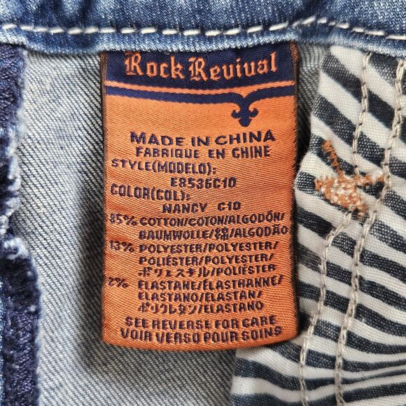 Rock Revival Crop Jeans 29 X 25 Nancy Light Wash Embroidered With Rhinestones - Picture 10 of 10